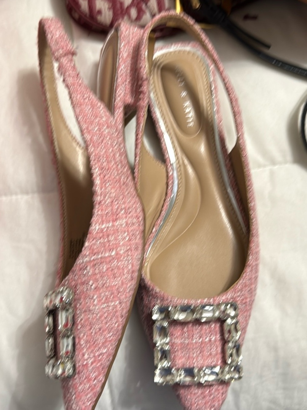 Pink Embellished Slingback Flats